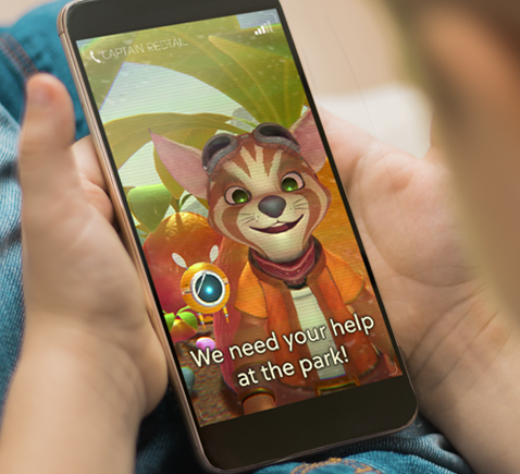 Smartphone screen showing Caper app, with wording "We need your help at the park!"