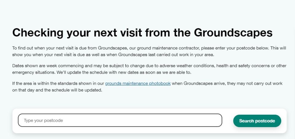 screenshot of grounds maintenance page