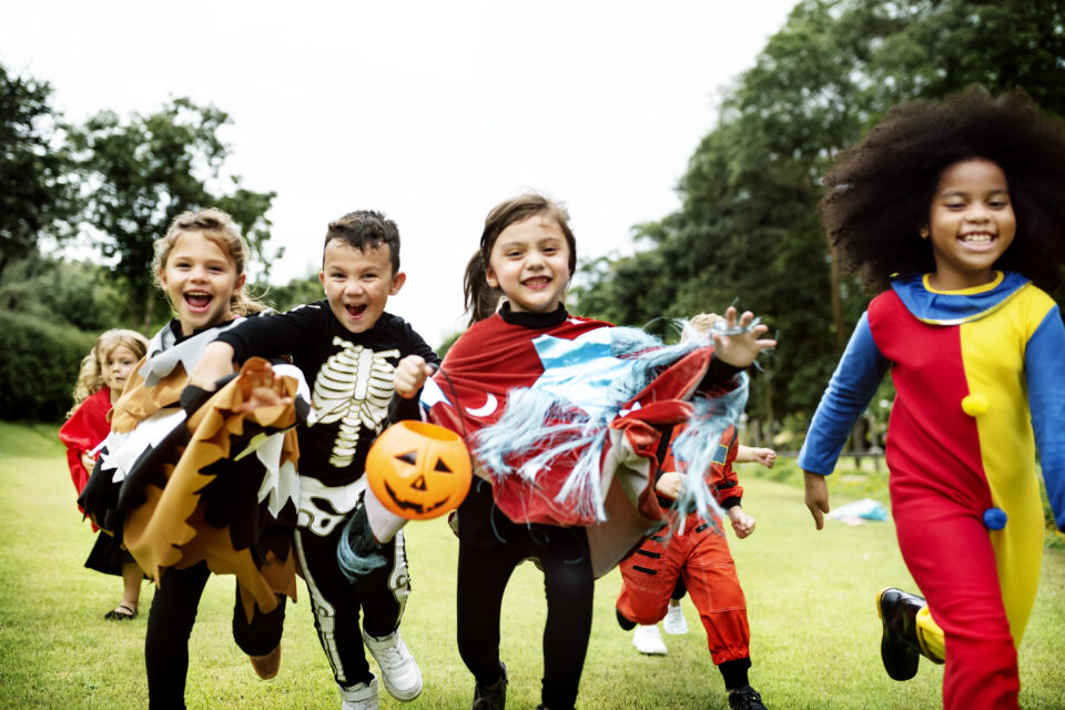 Little children dressed up for halloween